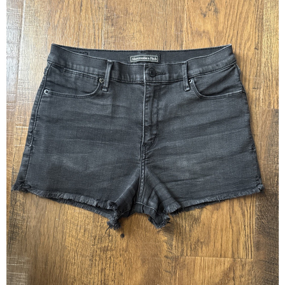 Abercrombie & Fitch Sz 27 Womens Black Denim Cut Off Jean Shorts Mid Rise - Picture 1 of 11